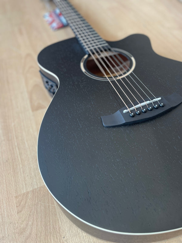 Black Satin Electro Acoustic Guitar - Comfortable Shape